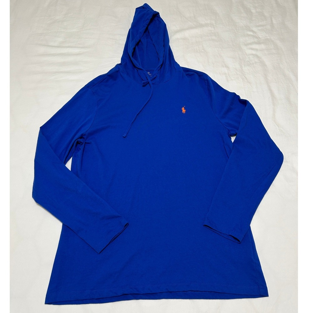 Polo Ralph Lauren Mens XL Royal Blue Orange Pony Long Sleeve Hooded T-Shirt